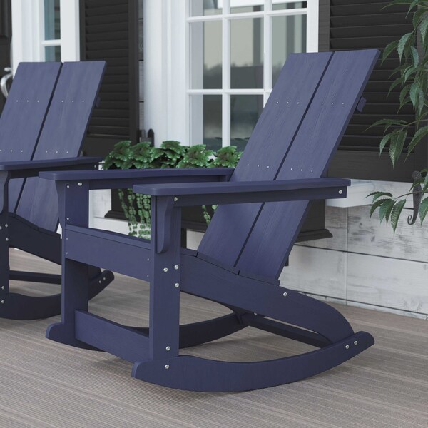 Flash Furniture Navy Modern Poly Resin Adirondack Rocking Chair JJ-C14709-NV-GG - main